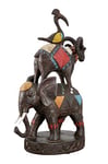 Casablanca Figurine décorative en résine - Éléphant bélier Toucan - Décoration de Salon - Marron avec Ornements colorés - Hauteur 40 cm