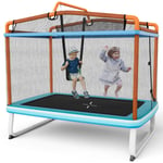 6FT Kids Trampoline W/ Swing & Horizontal Bar Rectangle Toddler Trampoline