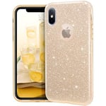 MATEPROX Coque iPhone X, Coque iPhone XS Brillant Glitter Shining Protecteur 3 en 1 Conception Coque pour 5.8 Pouces iPhone X/XS-Or