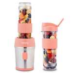 H.Koenig Mini Blender Transportable Compact 570mL SMOO10 sans BPA Puissant 300W, Mixeur à Smoothie 2 Bouteilles Portables, 4 Lames en INOX, 2 gourdes avec couvercles de Voyage incluses, Rose