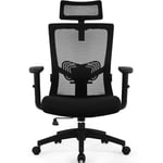 Daccormax Chaise Bureau Ergonomique, Fauteuil de Bureau Confortable à roulettes, Siège Inclinable Pivotant, Accoudoirs Réglables, Appui-Tête Ajustable 11cm, Support Lombaire Réglable, Noir