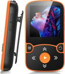 64Go MP3 Bluetooth 5.3 avec Clip, Lecteur MP3 Baladeur Sport Portable HiFi, Lecteur Musique avec Bouton Volume, Radio FM/Podomètre/Enregistreur Vocal, Extensible pour 192Go-Orange