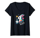 Womens Alice in Wonderland - We're All Mad White Rabbit Mad Hatter V-Neck T-Shirt