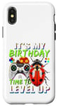 Coque pour iPhone X/XS It's My Birthday Ladybug Time to Level Up Jeu vidéo