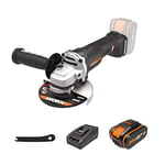 WORX Nitro - Meuleuse d'angle sans fil 20V - 4.0Ah - WX812 - ⌀ 125 mm (Livrée avec batterie et chargeur, 8 500 tr/min, poignée auxiliaire, disque, carter, coffret de rangement)