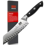 SHAN ZU Couteau Santoku Japonais 18cm, Couteau de Cuisine Damas en Acier (AUS-10) Japonais, Poignée Ergonomique G10 Couteau Japonais pour Coupe Viande, Légumes, Fruits- SUN Series