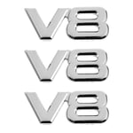 3x 3d Silver Auto Motor V8 Bil Bakre Emblem Decal Badge Sticker 7,5x3,5cm