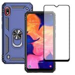 Yiakeng Samsung A10 Case, Samsung A10 Phone Case With Screen Protector, Silicone Shockproof Military Grade Protective Phone Cover with Ring Kickstand for Samsung Galaxy A10 Case (Blue)