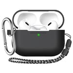 AhaStyle AirPods Pro 2 Case Cover Silicone Protective AirPods Pro 2nd Generation Case [Added Carabiner and Strap] Compatible with Apple AirPods Pro 2nd Generation 2024/2023/2022 (Black)