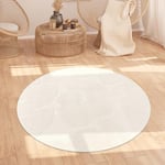 Tapis Salon Chambre Adulte Poil Long Shaggy Motif Scandinave Motif Boho Motif Abstrait Uni Lavable Beige Crème, Dimension:120 cm Rond