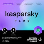 Kaspersky Plus Internet Security 2024 | 1 Device | 1 Year | Anti-Phishing and Firewall | Unlimited VPN | Password Manager | Online Banking Protection | PC/Mac/Mobile | UK Online Code