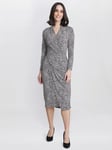 Gina Bacconi Janet Floral Ruched Waist Jersey Dress, Silver Grey