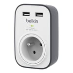 Prise parafoudre SurgeCube Belkin avec 2 ports USB 2.4 A Noir/Blanc