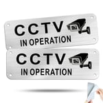 SINAMO Metal CCTV Signs Reflective Small with Self-Adhesive and Pre-Drilled Holes 15x5cm 2 Pack