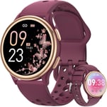 Montre Connectée Femme Avec Appels Bluetooth, 1,27"" Hd Smartwatch Fonction Féminine Fréquence Cardiaque Sommeil Spo2, 70+ Mode Sportifs, Uv, Ip68 Étanche, Podomètre Ios Android Bordeaux