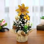 Mini Artificial Christmas Tree With Ribbon Bow Tabletop Decor Gold 7.87"