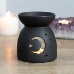 CERAMIC BLACK ROUND CRESCENT MOON AND STAR CUT OUT TEA LIGHT WAX MELT OIL BURNER