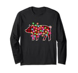 Plaid Buffalo Pig Christmas Pajamas Xmas Lights Family Women Long Sleeve T-Shirt