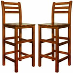 2x Tabourets de bar 75 cm Chaises haute de bar en bois avec dossier repose-pieds Tabouret de bistrot Cuisine salon exterieur