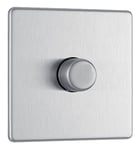 BG Electrical FBS81P-01 Screwless Flat Plate Single Dimmer Light Switch, Brushed Steel, 2-Way, 400 Watts