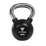 Hit Fitness Kettlebell unisexe avec poignée - 16 kg - Noir et chrome - 19 x 19 x 28 cm