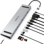 Station d'accueil, Station d'accueil 13 en 1 USB C avec Double HDMI 4K, VGA, 82W PD, 4 USB, Station d'accueil pour Ordinateur Portable et Support pour MacBook et Windows avec Thunderbolt 3