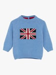 Trotters Baby George Union Jack Graphic Jumper, Pale Blue