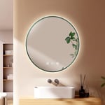 EMKE Miroir LED Rond de Salle de Bain, Ø60 cm, Vert foncé, Anti-buée, avec Affichage de l'heure et de la température, lumière Neutre, intensité réglable, Miroir de Salle de Bain avec éclairage, IP44