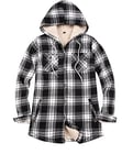 Veste chemise à capuche en flanelle à carreaux doublée Sherpa pour femme avec poches pour les mains (doublure sherpa), noir/blanc, Small