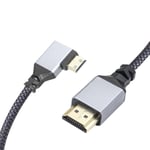 Cable Adaptateurmini Hdmi Vers Hdmi 4K,Angle Gauche De 90 Degresmini Hdmimale Vers Hdmimale Cable Court En Nylon Tresse En Aluminium,Prise En Charge 4K Uhd,50 Cm(Gris)