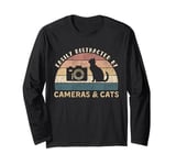 Easily Distracted By Cameras & Cats Retro Funny Photographer Long Sleeve T-Shirt