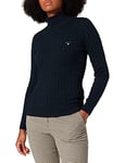 GANT Women's Stretch Cotton Cable Turtle Neck Sweater, Evening Blue, XXS