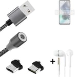 Magnetic charging cable + earphones for Motorola Moto G23 + USB type C a. Micro-