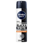 NIVEA MEN Déodorant Spray Black & White Ultimate Impact (1 x 200 ml), déodorant homme anti-traces blanches et jaunes, anti-transpirant anti odeur & humidité, protection efficace 72 h, sans alcool