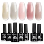 TOMICCA Vernis Semi Permanent, 5 Couleurs Vernis à Ongles Avec Base Coat &Top Coat No Wipe, Pailleté Rose Nude Beige Gel UV Semi Permanent Soak Off Nail Art Kit De Démarrage Cadeau, 7 x 8ml