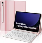 Clavier Pour Samsung Galaxy Tab S9 Fe 10.9""/S9 11"" 2023,Coque Clavier Pour Galaxy Tab S9 Fe 10.9""/S9 11"",Italien Qwerty Clavier Bluetooth Amovible Pour Samsung Tab S9fe,Rose Clair(Q1171)