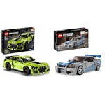 LEGO Technic Ford Mustang Shelby GT500 Set, Pull Back Drag Toy Race Car Model Building Kit & Speed Champions 2 Fast 2 Furious Nissan Skyline GT-R (R34) Race Car Toy Model Building Kit