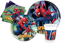 Ciao- Kit Vaisselle de Fête Marvel Spider-Man/Spidey (Assiettes, gobelets, Serviettes), Y4621, Multicolor, 24 Personnes