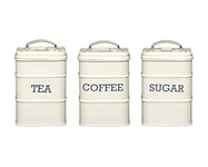 KitchenCraft Tea Coffee and Sugar Canisters, Stainless Steel, Antique Cream