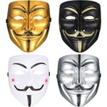 4 stycken V för Vendetta Guy Mask, Halloween-kostym Cosplay-festmask, Anonym mask, Karnevals masker Unisex barn vuxna-4 färger