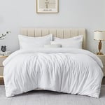 Aisbo King Size Duvet Covers Set White - 3Pcs Bedding Set Kingsize Soft Brushed Microfiber Quilt Cover with 2 Pillowcases