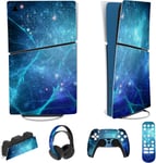 Autocollant Pour Ps5 Slim Console Digital Edition Sticker Skin Pour Ps5 Slim,Kit D'autocollants Accessoires Pour Ps5 Manette Pour Ps5 Télécommande&casque&station De Charge-Bleue Nébuleuse