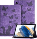 Beek Coque Tablette Samsung Tab A8 (2021) 10.5"" En Relief, Étui Pour Tablette En Cuir Pu Rétro Sur Le Thème Des Papillons Et Des Chats Pour Sam Tab A8 (2021) 10.5"", Violet