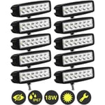 TolleTour 10PCS 18W Phare de Travail Carre a Leds Angle 60 DC 12V-24V Quad Camion Bateau Tracteur Offroad Impermeable