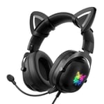 Casque Filaire Stéréo Gaming Casque Oreille De Chat Mignon RVB Lumineux 3.5mm Filaire Réglable Sur-Oreille Casque avec Micro,Noir