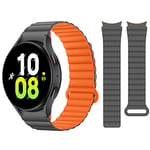 HITZEE Compatible avec Bracelet Samsung Galaxy Watch 7/FE/6 40mm 44mm/Watch 6 Classic/Watch 5/Watch 4, 20mm Bracelet Magnétique Silicone Band pour Galaxy Watch 4 Classic/Watch 5 Pro, Gris-Orange