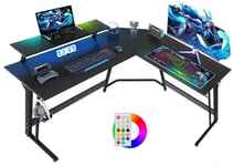 Devoko L Shaped Gaming Desk Computer Desk with LED Lights 160cm Corner Gaming Desk Large PC Monitor Stand for Home and Office,Black