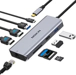 USB C Hub Dual HDMI, Adaptateur USB-C vers Double HDMI,Ethernet Gigabit,100W PD,3 USB Port,Lecture Carte SD/TF,Docking Station 9 en 1 USB C pour MacBook Pro Air Dell HP Lenovo Tablette Type C