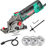 HYCHIKA Mini Circular Saw, Circular Saw with 3 Saw Blades(85Mm), Scale Ruler, 50