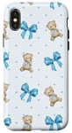 Coque pour iPhone X/XS Ruban bleu avec motif à pois et ours en peluche mignons